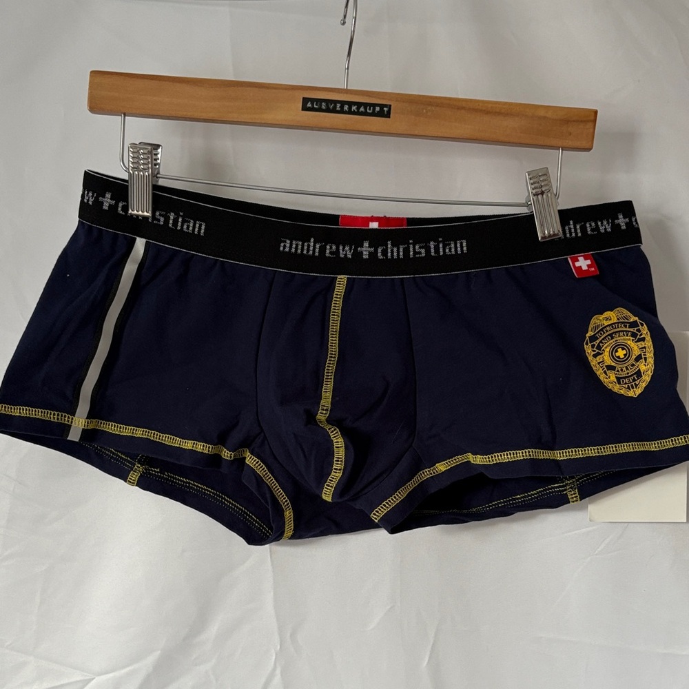 Andrew Christian Dark Blue Boxer Briefs with Yellow Trim